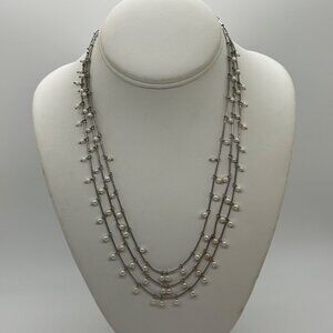 Ann Klein II Silvertone Faux Pearl Multi-Strand Necklace Vintage Style